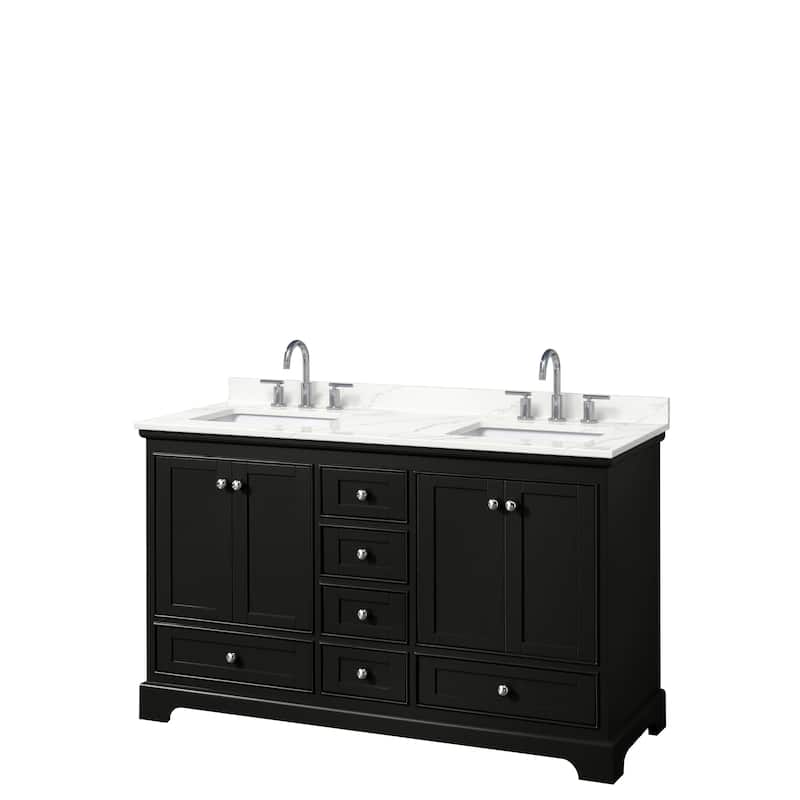 Deborah 60-inch Double Vanity, Quartz Top - Dark Espresso, Chrome Trim, Giotto Quartz Top