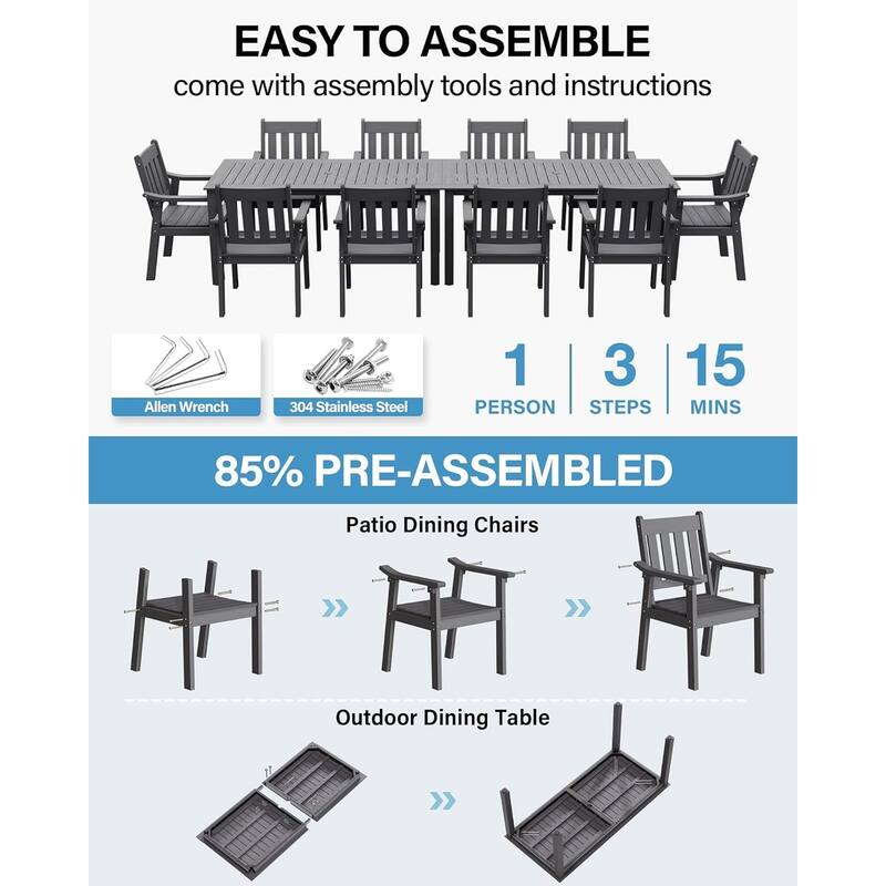 WINSOON 12-Piece HIPS All Weather Outdoor Patio Dining Sets with Umbrella Hole& Aluminum Frame,2-Table 10-Chairs