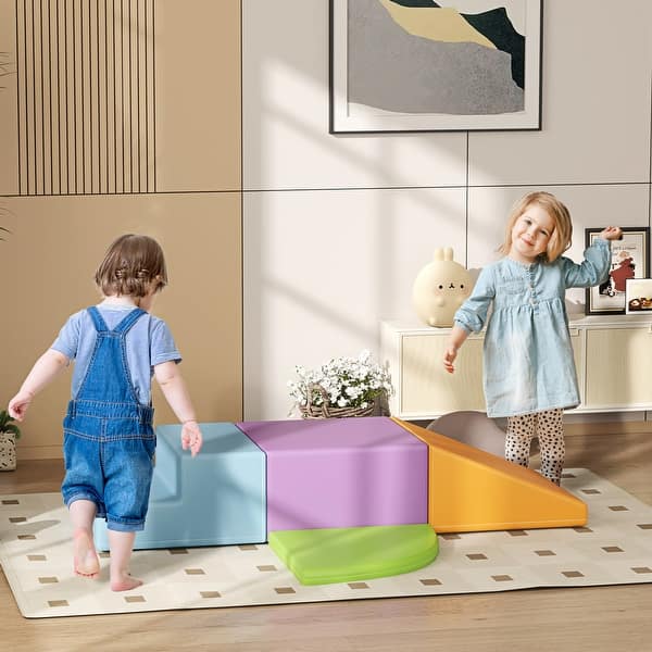 slide 2 of 17, Qaba Foam Play Set for Toddlers and Children, Easy-to-clean 4 Piece Soft Indoor Climber Mix