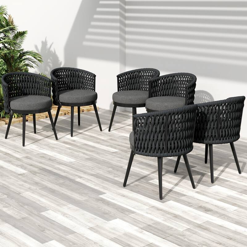 Roomfitters Metal Patio Dining Chairs with Rope Weave and Weather-Resistant Cushions for Garden Use, Set of 2
