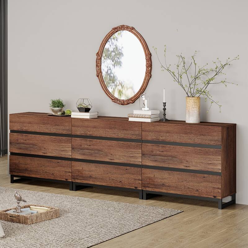 3-Piece Dresser And Nightstand Set, 94.5 Inches Dresser With 9 Drawers, 2 Nightstand With Drawer, Bedroom Furniture Set