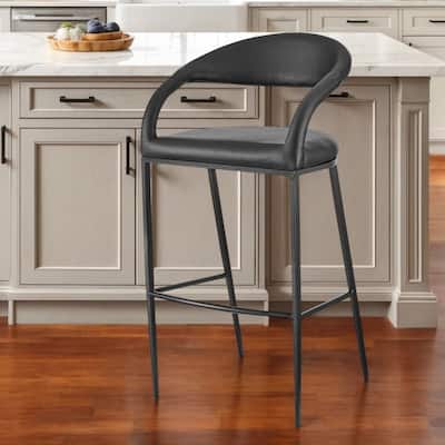 HomeRoots 26" Black Faux Leather and Iron Low Back Counter Height Bar Chair