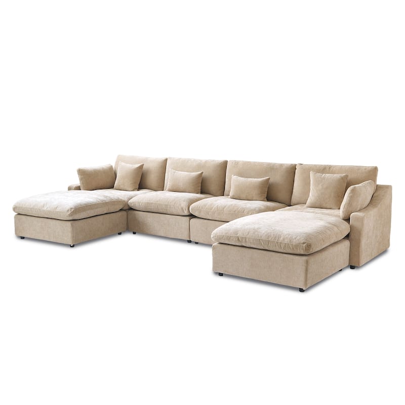 Minimalist Linen Sectional Sofa Down Filled Cloud Couch, U-Shape Deep Seat Couch with Cushions