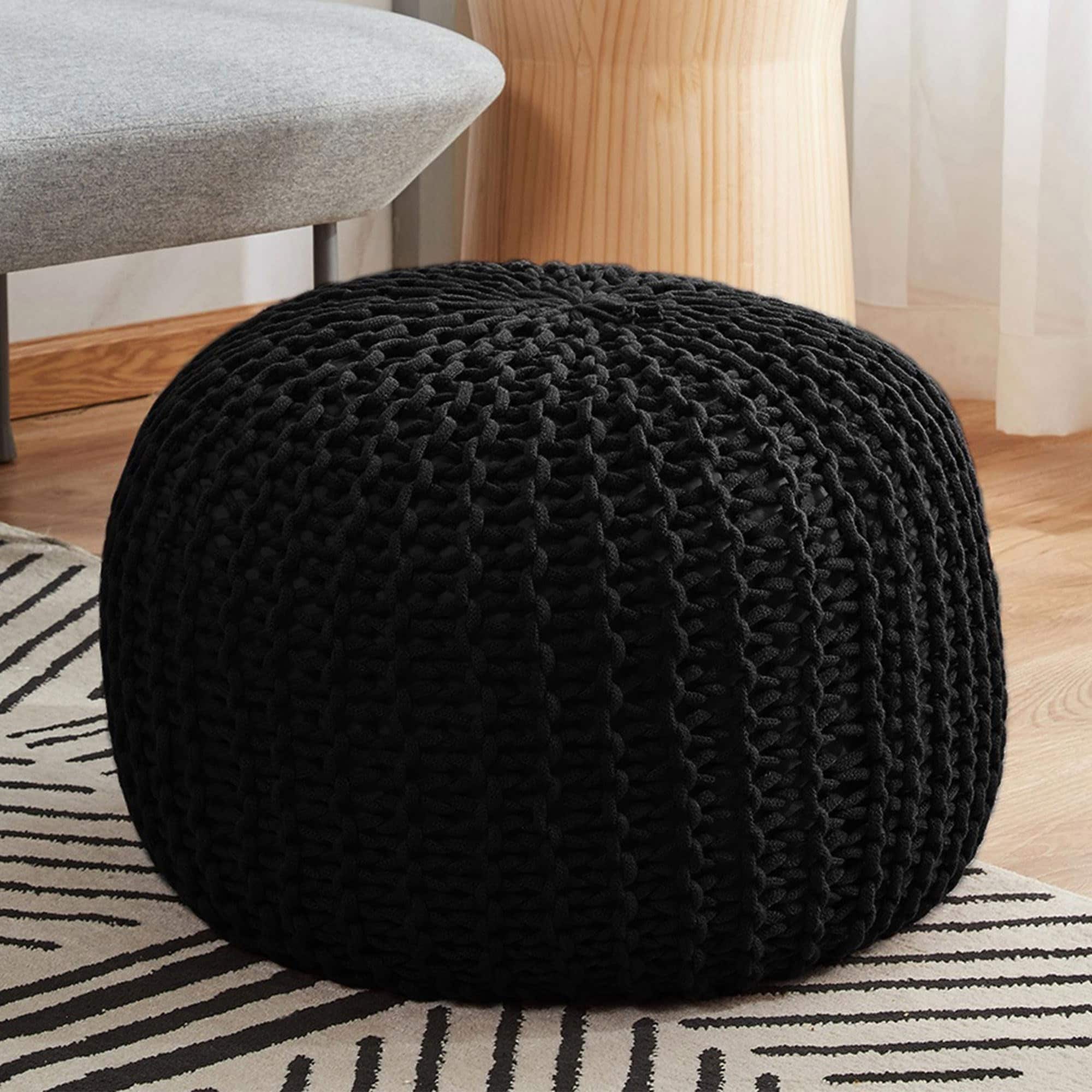 Knit pouf top ottoman set
