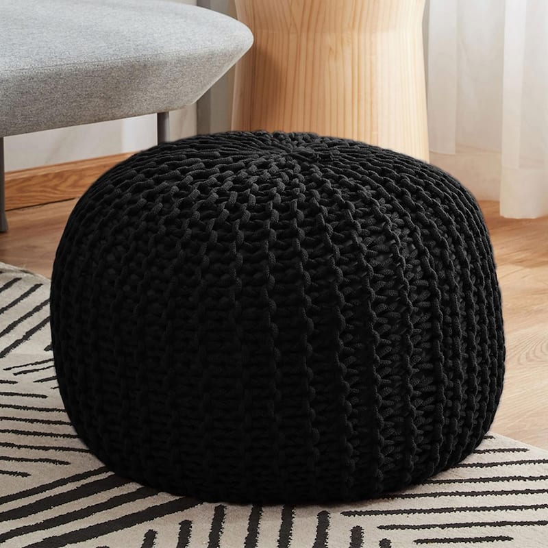 Cheer Collection Decorative 18-inch Chunky Hand-knit Pouf Ottoman