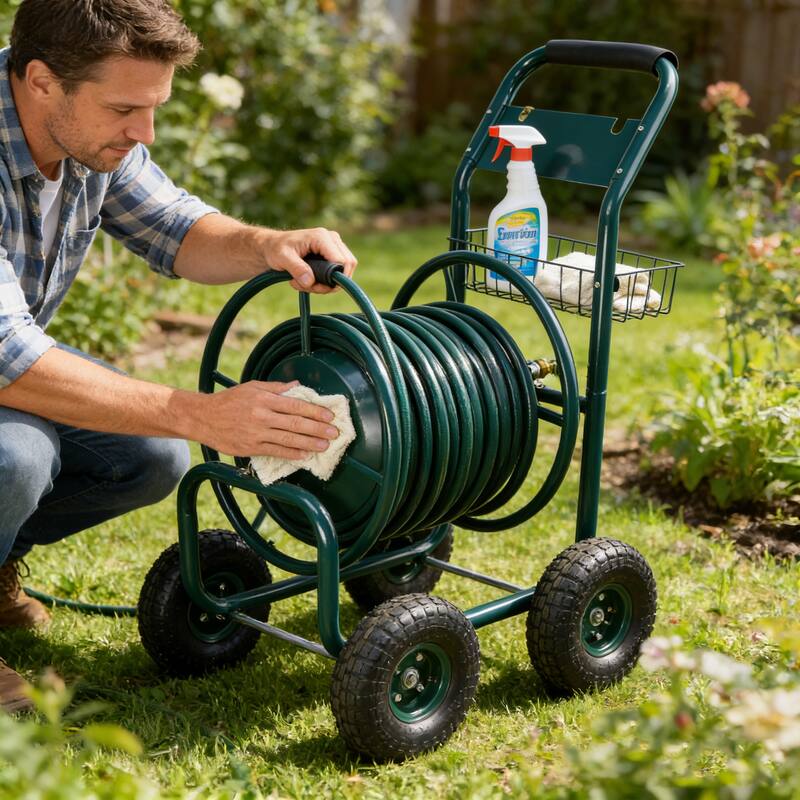 Anmytek Heavy Duty Four Wheel Garden Hose Reel Cart with Large Capacity Steel Reel, Powder Coated Rust Resistant Frame