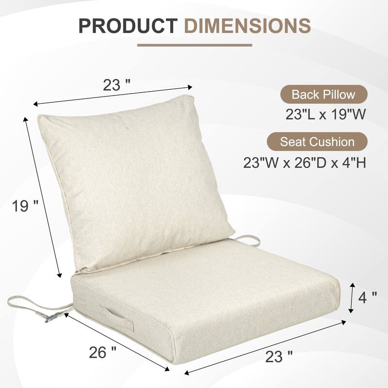 Aoodor Outdoor Deep Seat Cushion Set, Waterproof Patio Furniture Cushions with Adjustable Straps & Removable Cover, Set of 2