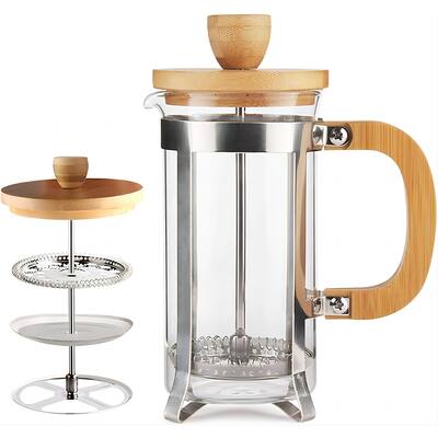 12 OZ Bamboo French Press Stainless Steel 350ML Espresso Press Coffee Maker
