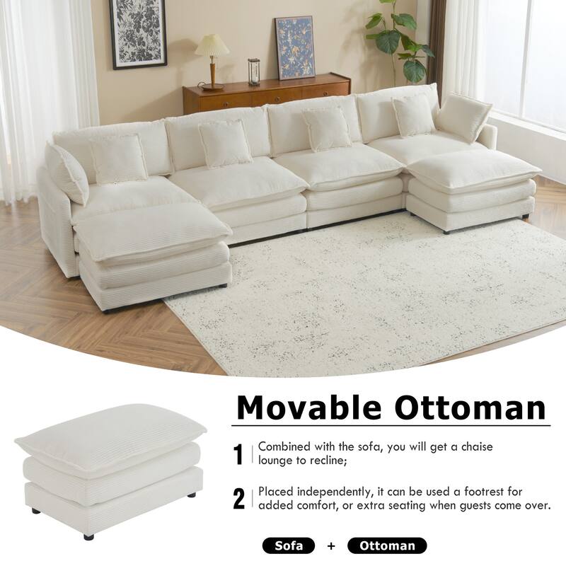 Convertible Sectional Sofa Cloud Couch U-Shaped Modular Sofa Sleeper - Beige