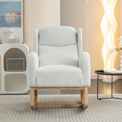 Modern Teddy Fabric Rocking Chair With Packet Wood Leg