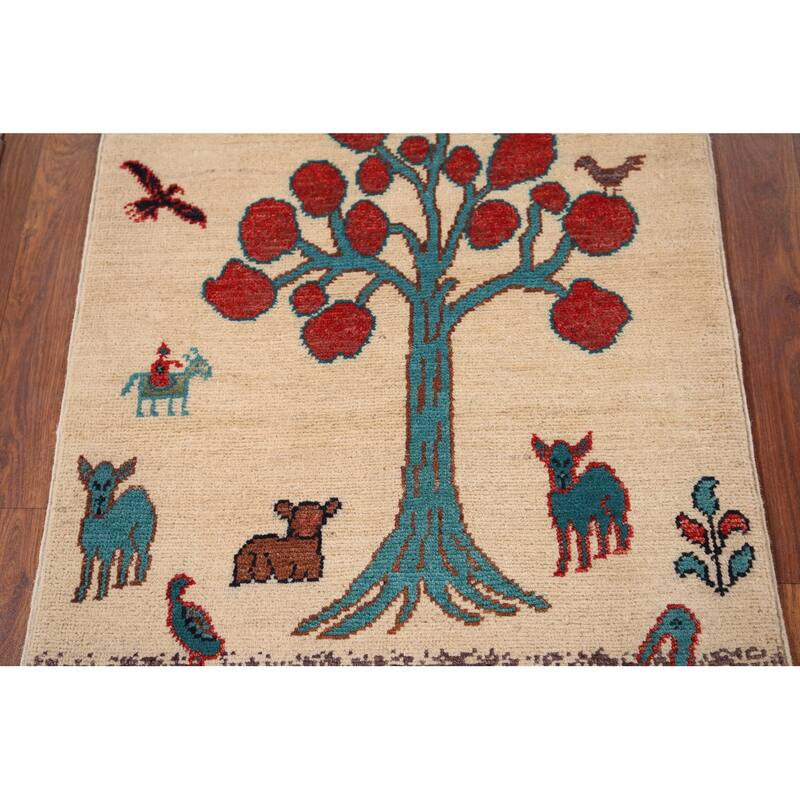 Animals Design Ziegler Foyer Rug Handmade Beige Wool Carpet - 2'0" x 2'11"