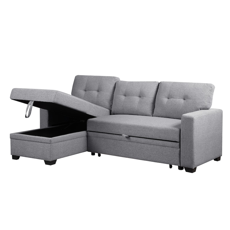 Upholstered Pull Out Sectional Sofa with Chaise and Removable Cushions