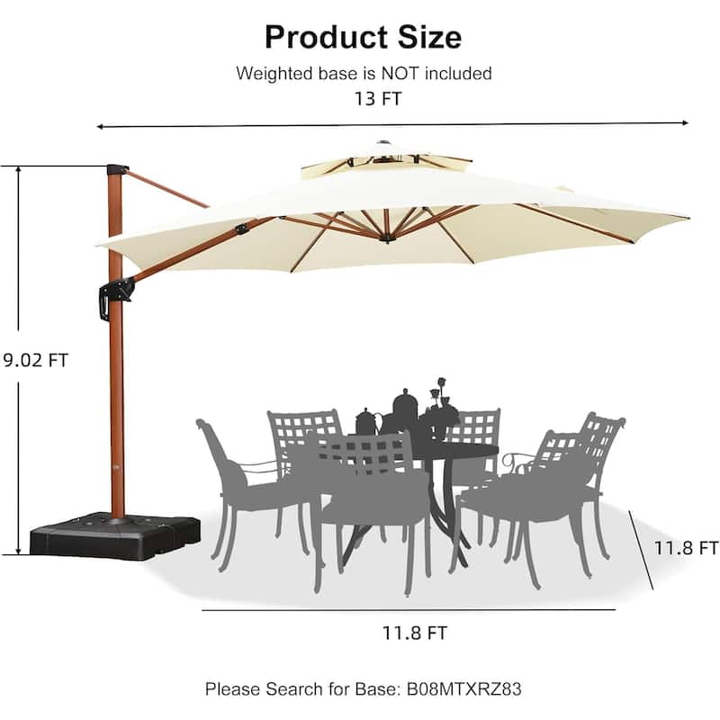 PURPLE LEAF Double Top10/11/12/13ft Round Patio Cantilever Umbrella in Wood Color