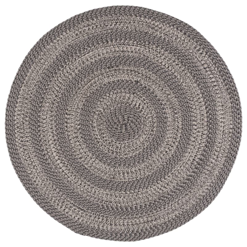 SAFAVIEH Handmade Braided Fatimah Washable Indoor/Outdoor Rug - Weather Resistant & Easy Cleaning - 5' Round - Grey