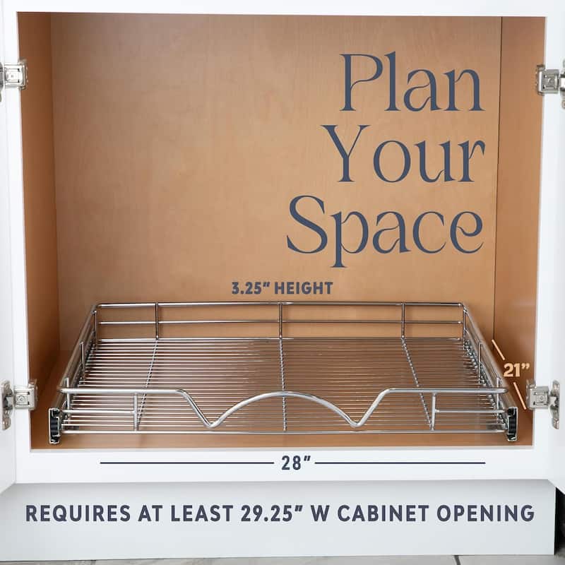 Pull Out Cabinet Drawer Organizer, Heavy Duty- Steel Metal- Chrome Finish