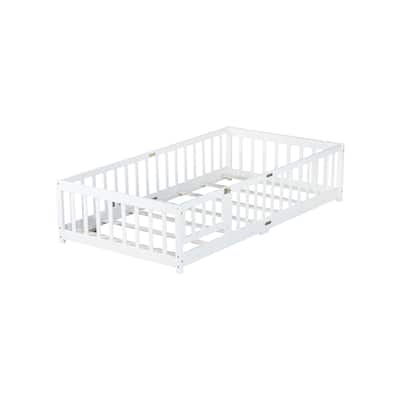Twin Size Floor Bed with Fence and Door