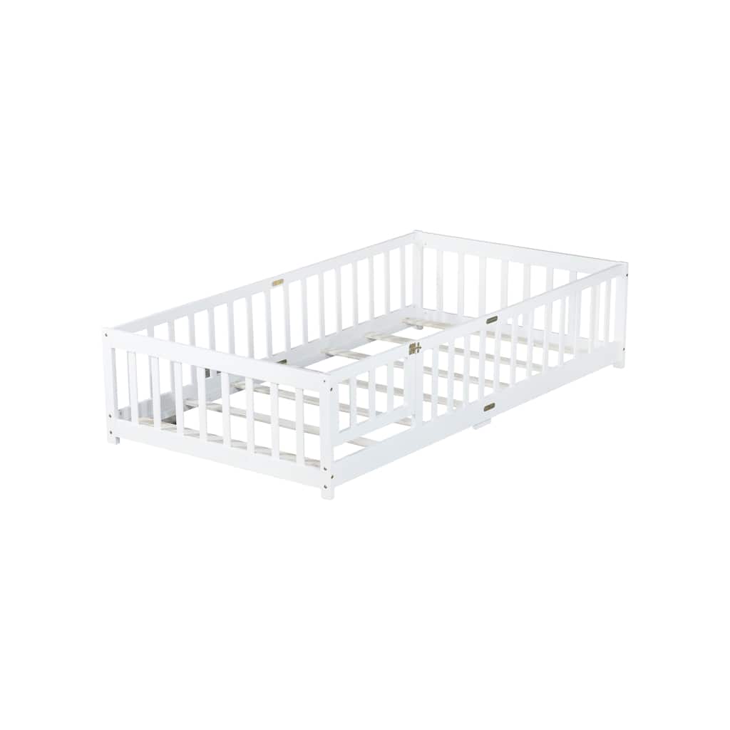 Twin Size Floor Bed with Fence and Door