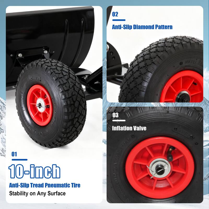 Anmytek Heavy Duty Snow Shovel Wheeled Driveway Sidewalk Pusher Winter Removal Tool - 29 in. W X 47 in. D X 16.5 in. H