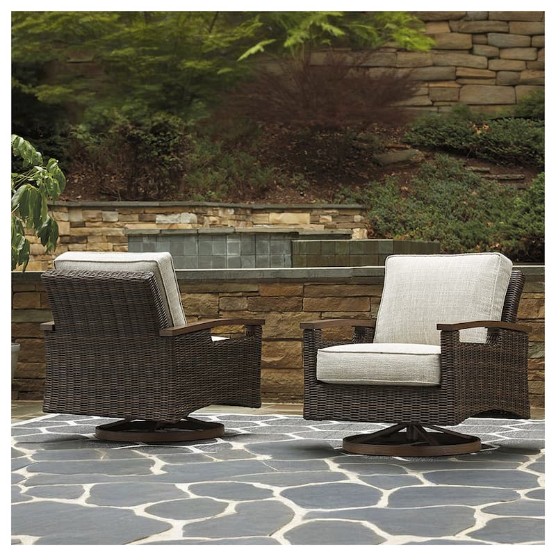 Paradise Trail Outdoor Medium Brown Swivel Lounge Chairs (Set of 2) - 32.5" W x 37" D x 37" H - 32.5" W x 37" D x 37" H - Brown/White