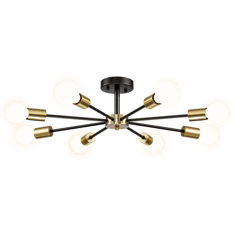 Black/ Gold Sputnik Semi Flush Mount Lamp Close to Ceiling Light Fixture for Living Room/ Kitchen/ Office/ Bedroom/ Foyer