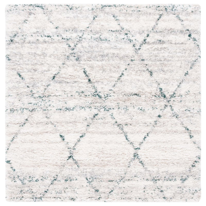 SAFAVIEH Fontana Shag Marye Modern Trellis 2-inch Thick Rug - 6'7" Square - Green/Ivory
