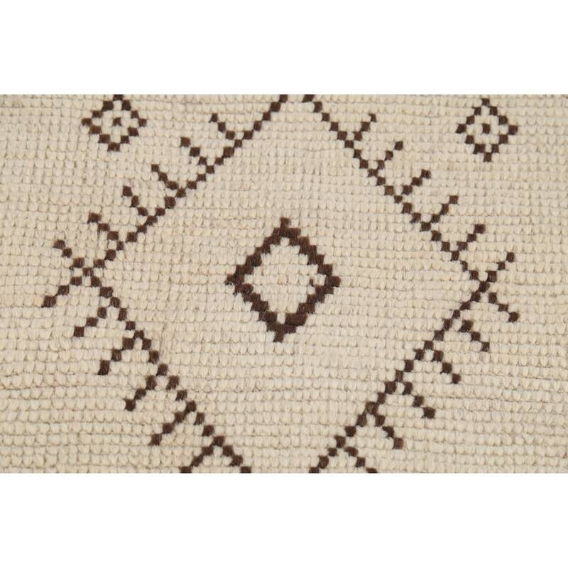 Ivory Geometric Moroccan Oriental Accent Rug Handmade Wool Carpet - 2'10"x 5'7"