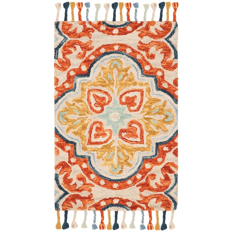 SAFAVIEH Handmade Aspen Misao Boho Tassel Wool Rug - 2'3" x 4' - Beige/Rust