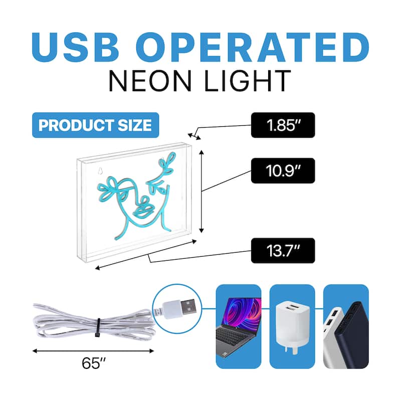 Teary Face 13.7" X 10.9" Contemporary Glam Acrylic Box USB Operated LED Neon Light, Blue by JONATHAN Y - 13.7" X 10.9"