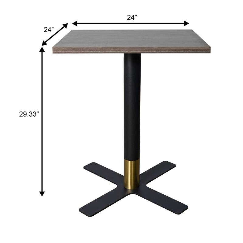 Vail Square Dining Table with 24 in. MDF Tabletop in Black Stainless Steel Cross Legs with Gold Accent Base Kitchen Table