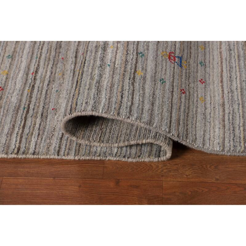 Earth Tone Striped Gabbeh Square Area Rug Hand-Knotted Wool Carpet - 8'0" X 7'10"