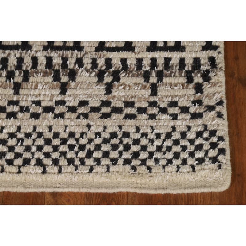 Geometric Moroccan Oriental Foyer Rug Handmade Beige Wool Carpet - 2'0"x 3'0"