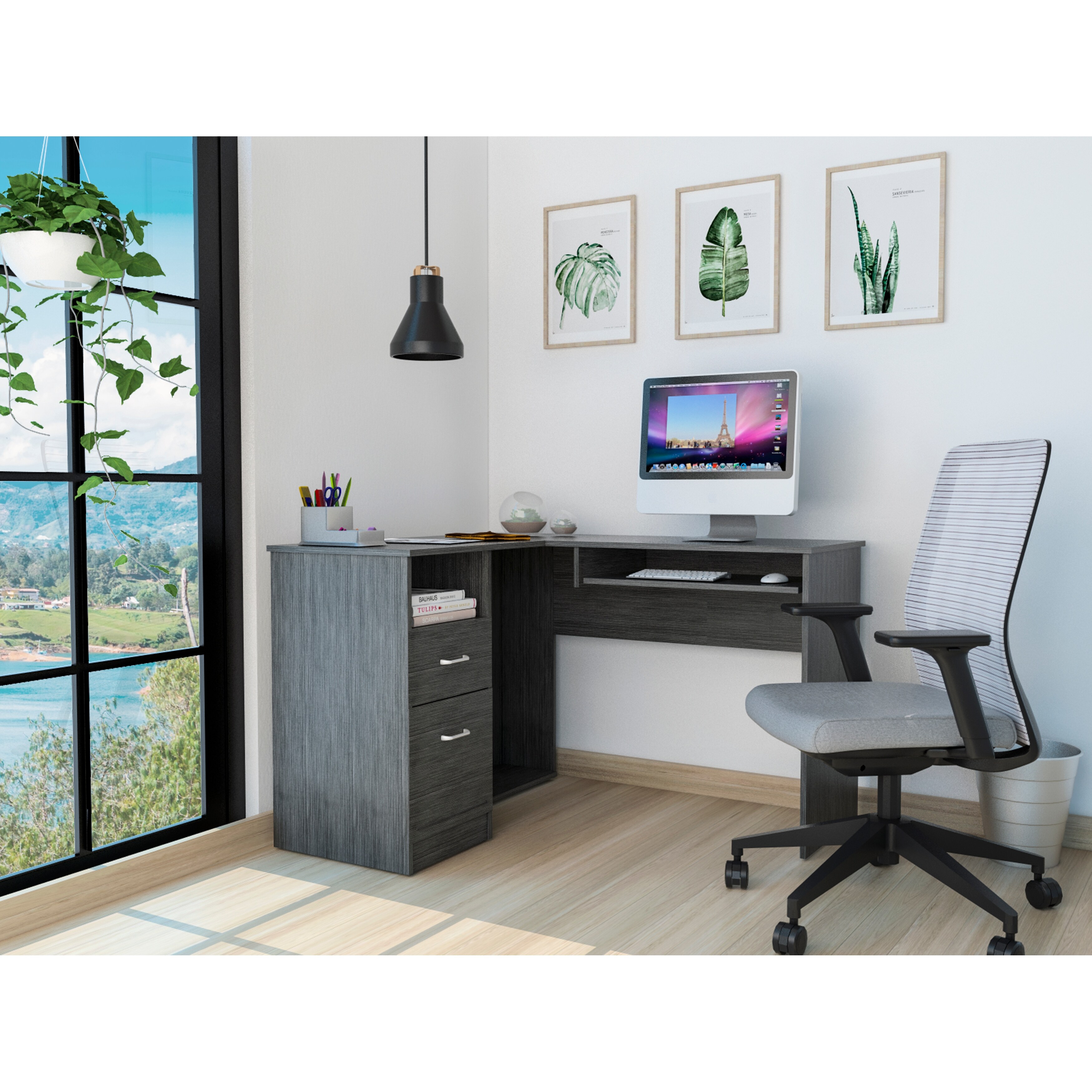 Corner office desk online with keyboard tray