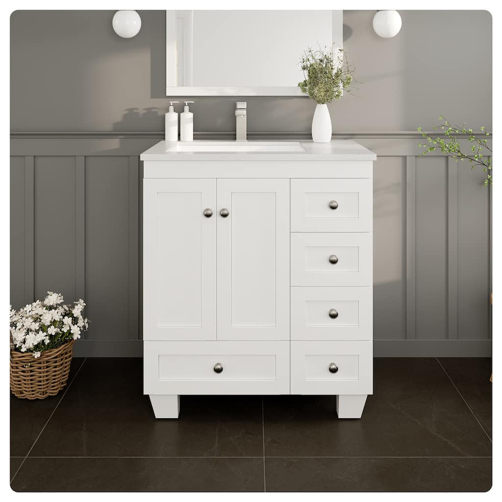 Happy 30"W Bath Vanity with Carrara Quartz Top and Undermount Sink