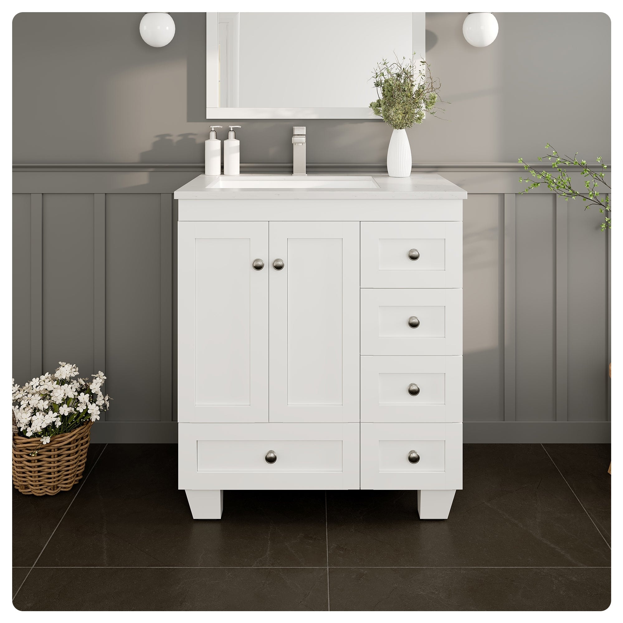 Happy 30"W Bath Vanity with Carrara Quartz Top and Undermount Sink