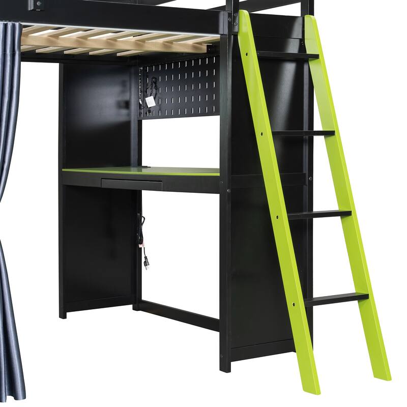 Multifunction Full Loft Bed with Workstation Desk, Wardrobe Storage and Shelves by Harper&Bright Designs