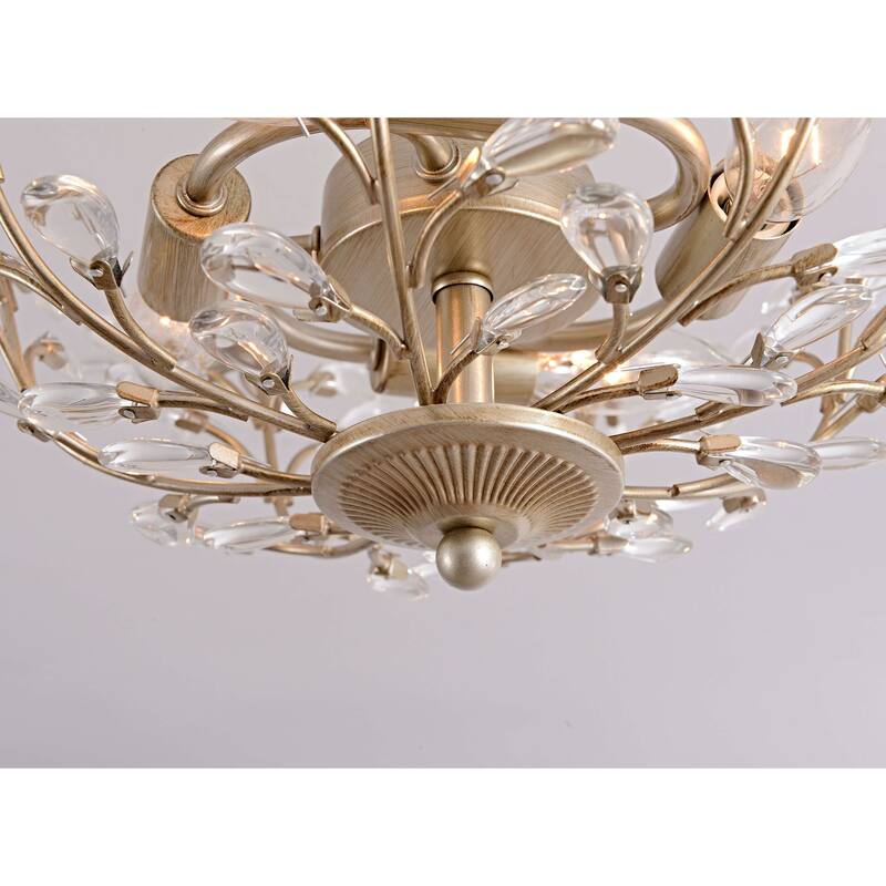 Flavia 4-light Crystal Bud 8-Branch Semi-Flush Mount - Brushed Silver-ish Champagne
