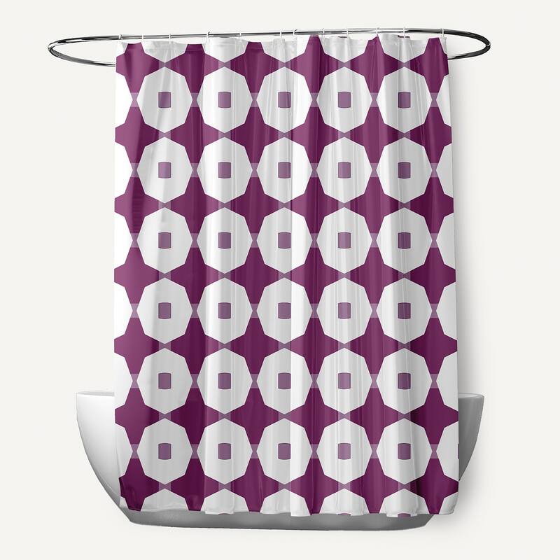Button Up Geometric Print Shower Curtain - Purple
