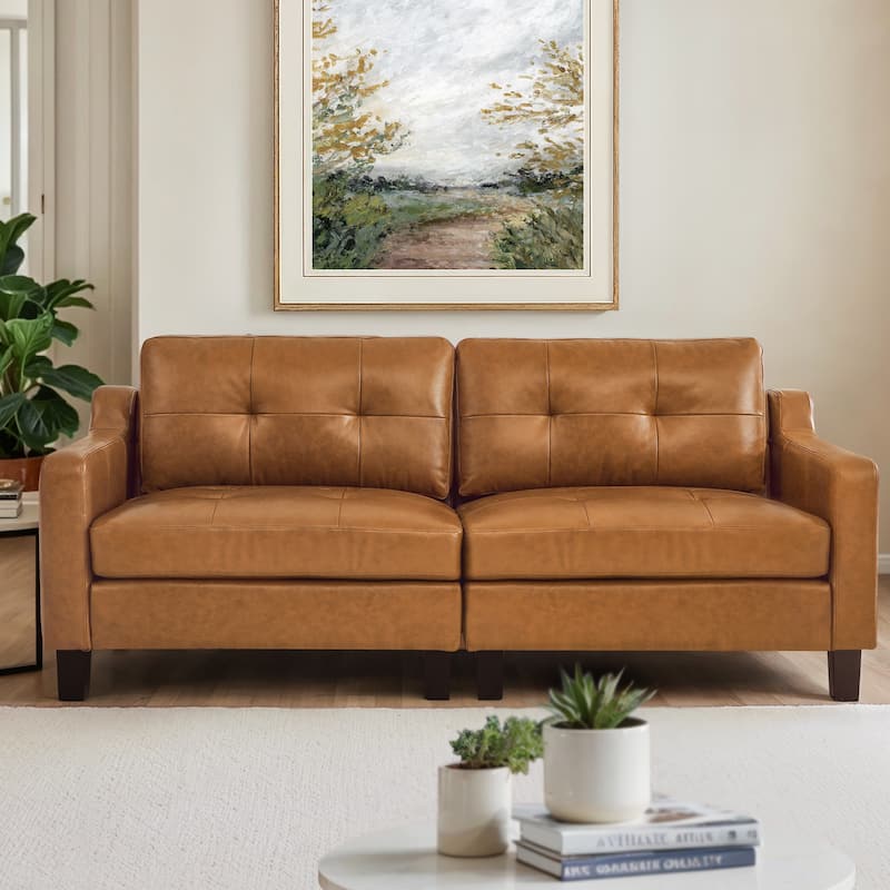 Genuine Leather Sofa Tufted Sectional Couch with Removable Cushions - Whisky Brown