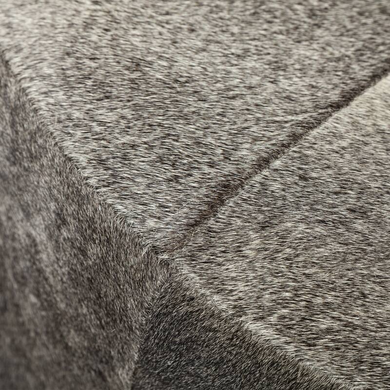 Gray Cowhide Ottoman with Metal Base