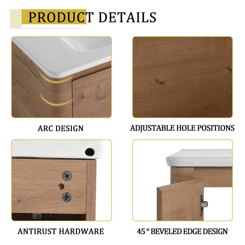 36" Freestanding Bathroom Vanity with Ceramic Sink & 2-Soft-Close Door, KD-Packing, Plywood