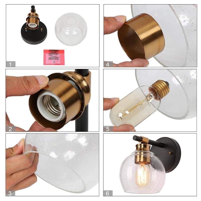 Iain Modern Black Gold 1-Light Seeded Glass Wall Sconce Bathroom Vanity Light