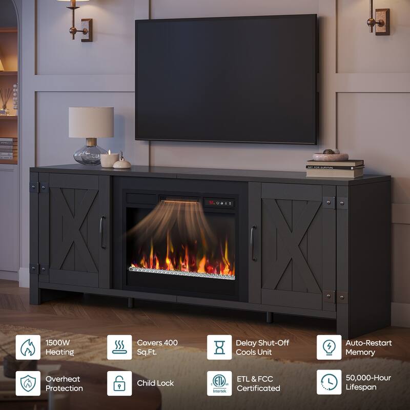 Bestier 63'' Fireplace TV Stand with Electric Fireplace Heater & Storage Cabinet for TVs up to 70 Inch