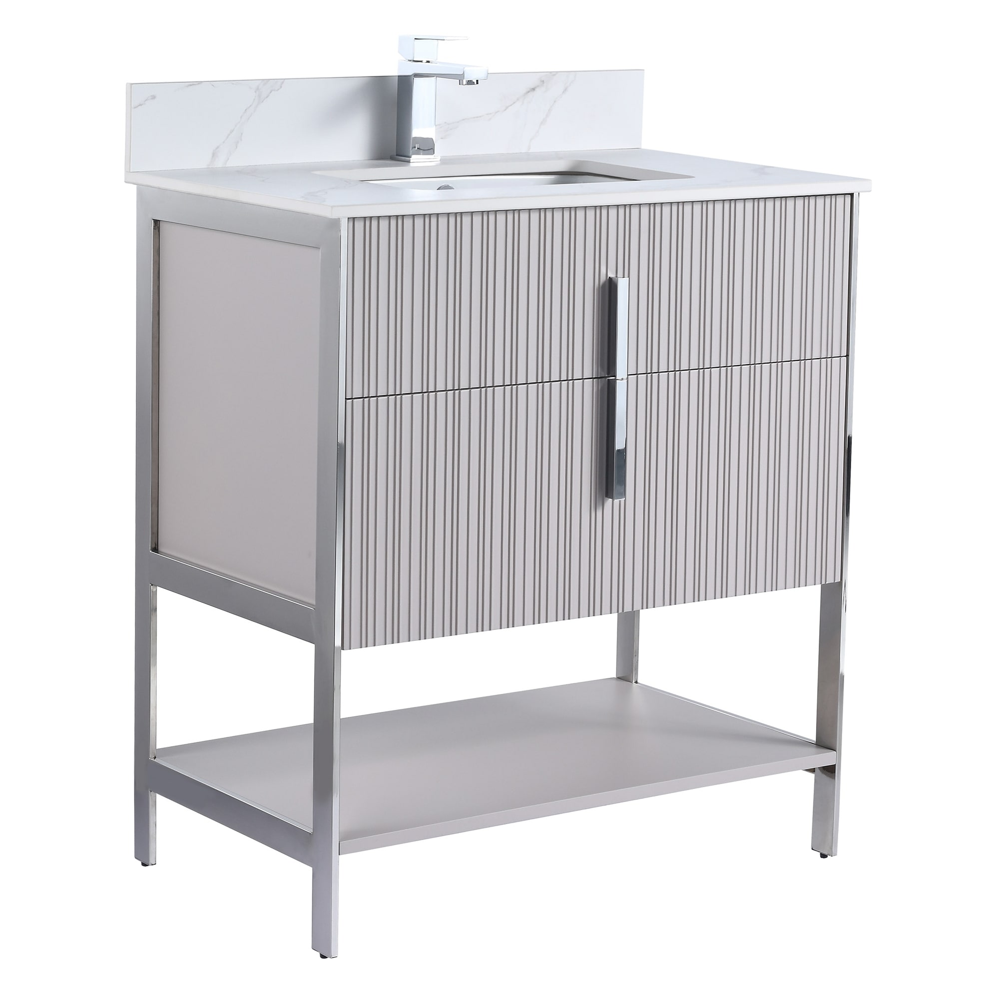 Fine Fixtures Serenity Modern Bathroom Vanity with White Carrara Stone Top