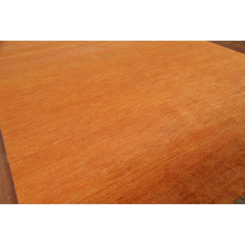 Modern Orange Gabbeh Oriental Area Rug Hand-Knotted Wool Carpet - 5'2" x 7'10"