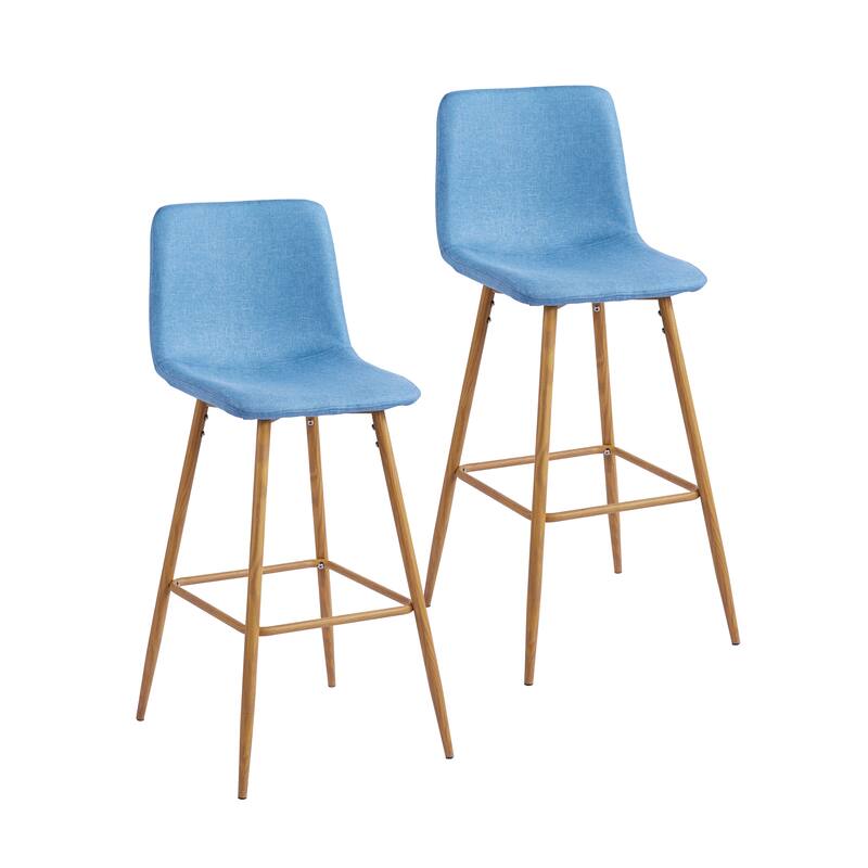 Porthos Home Eila Bar Stools Set of 2, Fabric Upholstery, Metal Legs - Aqua
