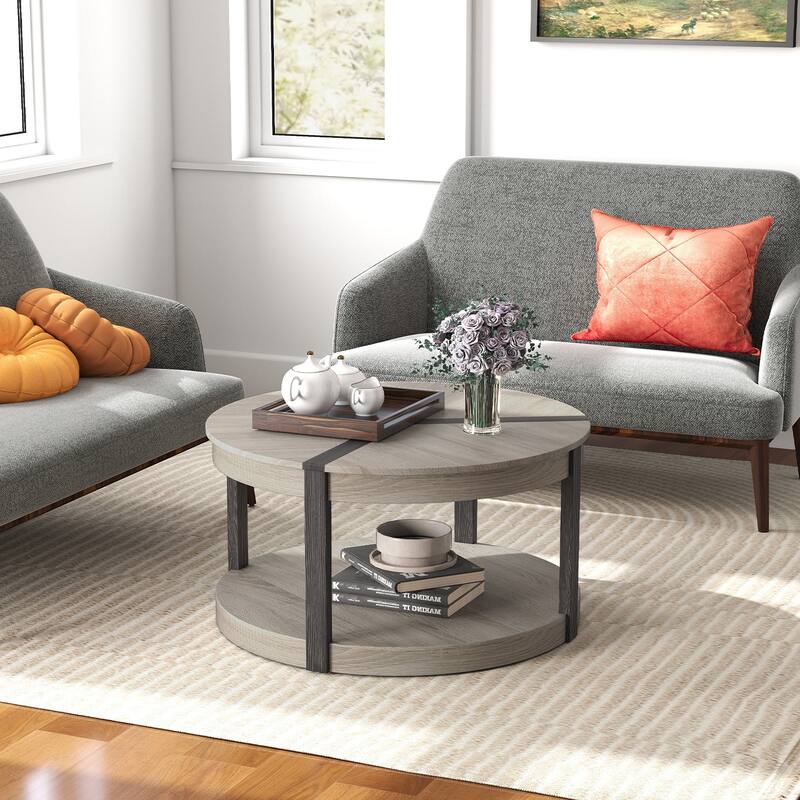 Gymax 34.5'' Rubber Wood Center Table w/Spacious Tabletop & Storage