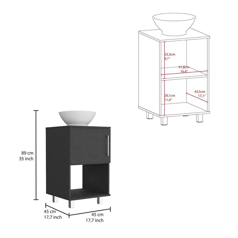Freestanding Bathroom Vanity, One-Door Cabinet, Open Shelf, and Four Legs, 17.7-Inch - 17.7in L