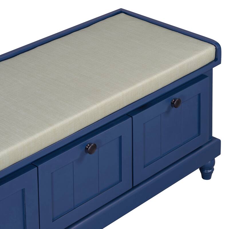 Classic Shoe Bench With Cushion And Three Drawers,Fluted Entryway Bench With Storage For Living Room, Entryway,And Hallways