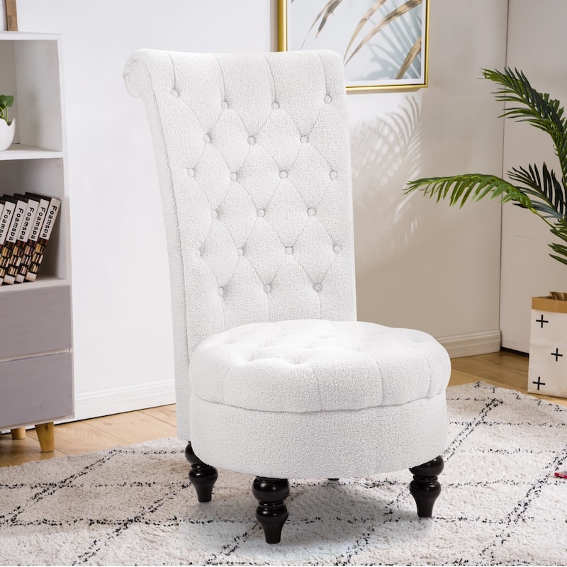 AVAWING Throne Royal Chair Thick Padding and Rubberwood Legs - White