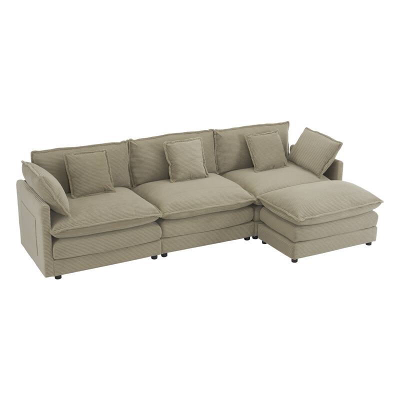 Roomfitters Spacious Modular Corduroy L-Shape Sectional Sofa with Side Storage Pockets for Living Room Convenience